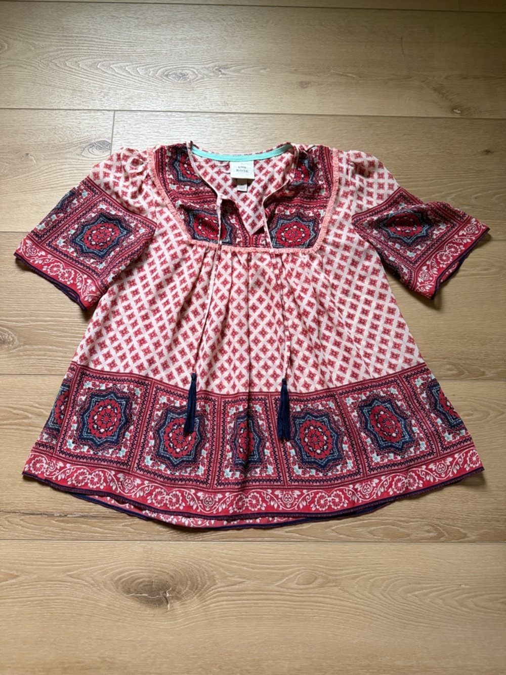 Knox Rose Red and Navy Boho Peasant Top